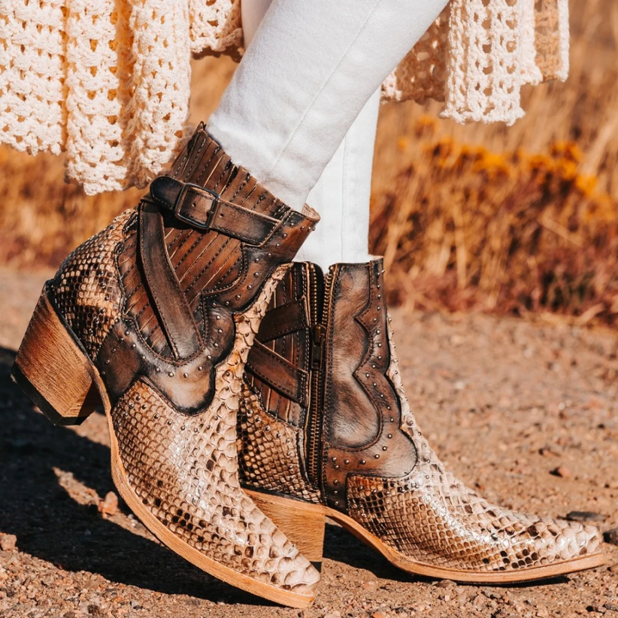 Freebird Stores Women's Morgan Boot in Black/White Python Exotic Leather