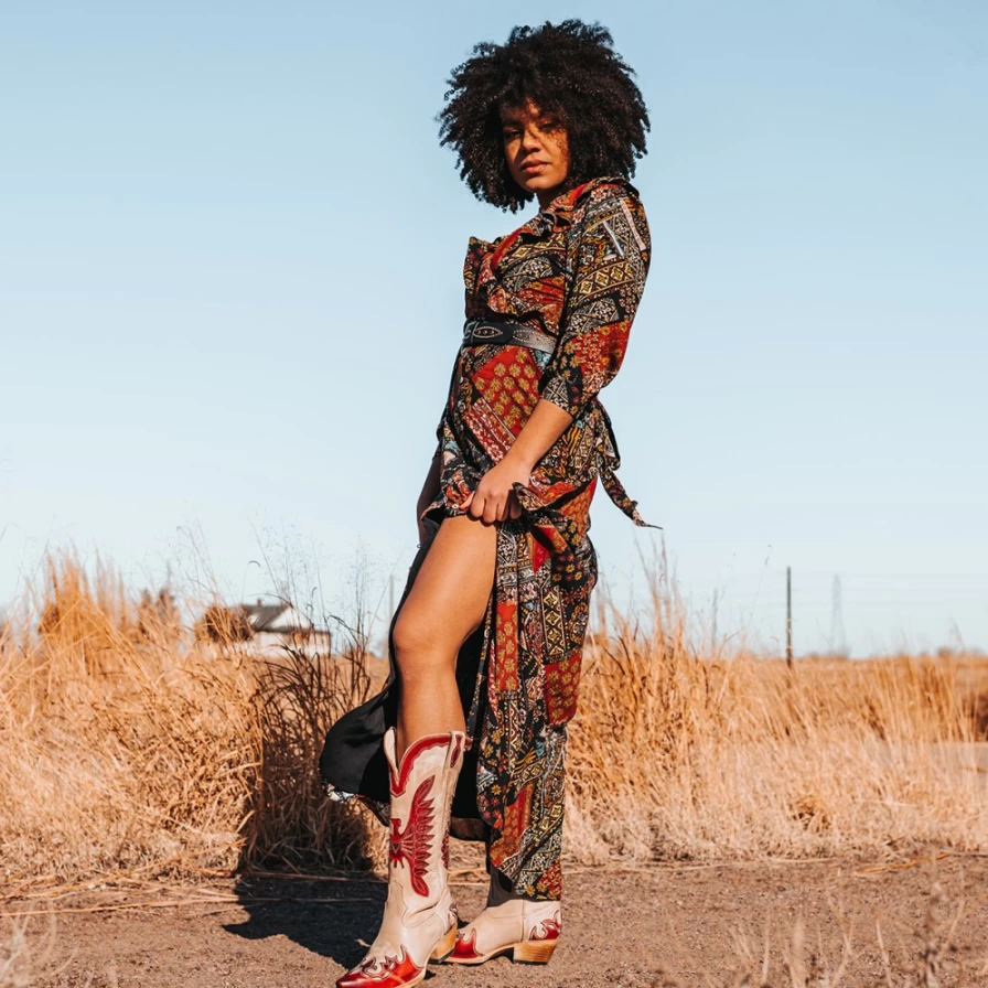 Freebird Stores Women's Beige & Red Multi Willie Boots